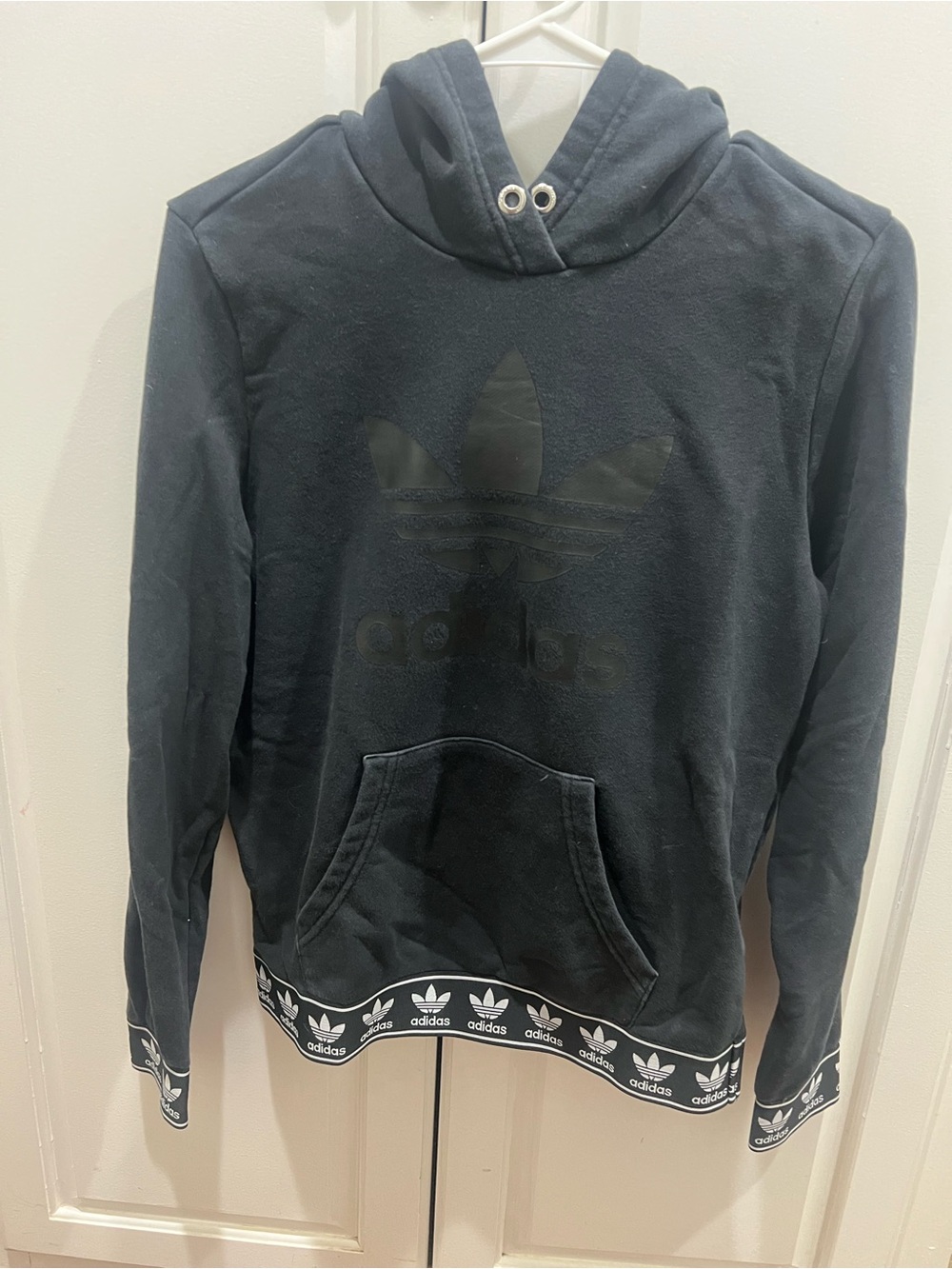Women's adidas Black Trefoil Pullover Hoodie with Branded Hem